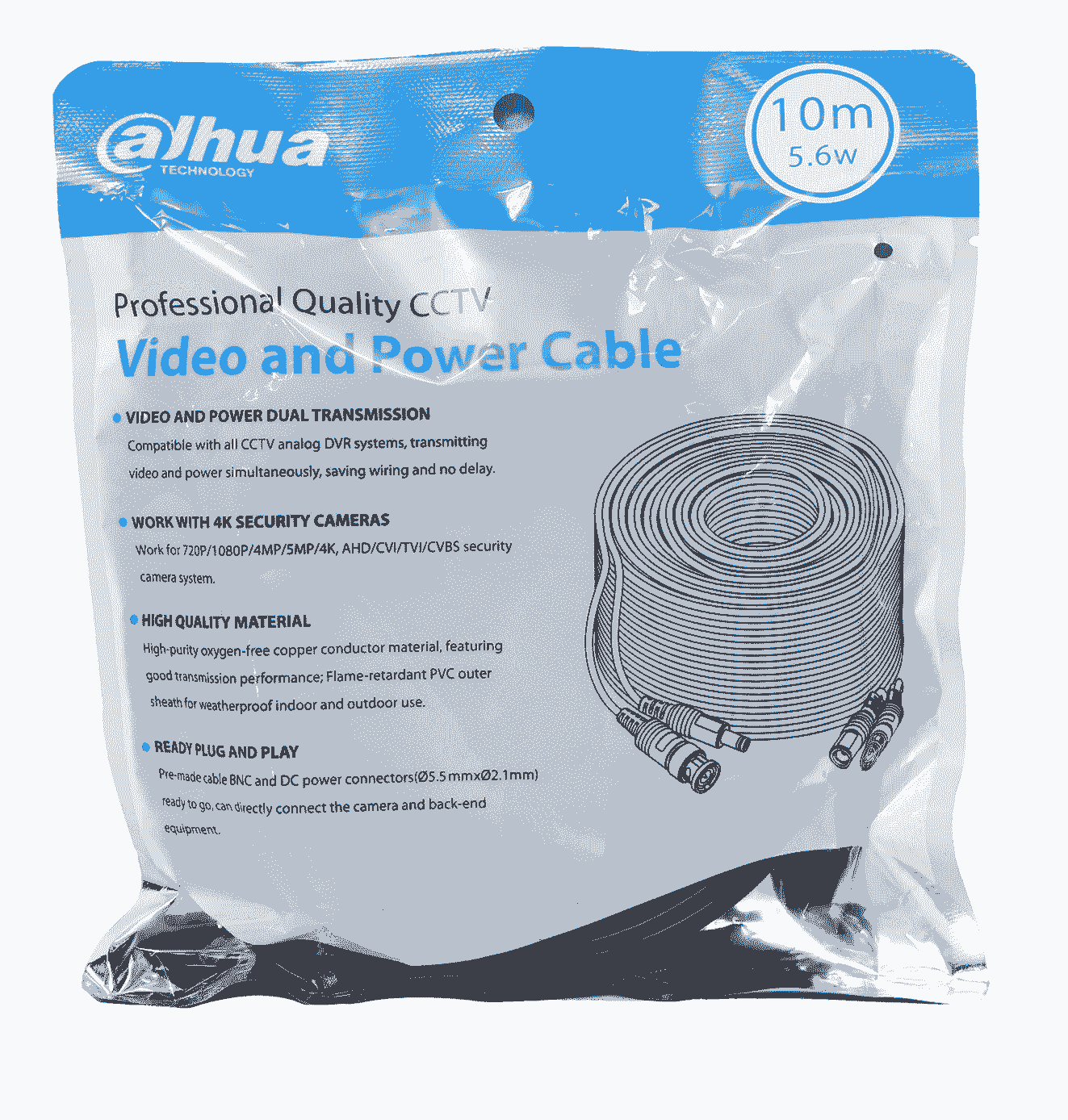 DAHUA DH-PFM942I-10-5 - Cable de 10 Metros Armado para Video y Energía/ Para Camaras Hasta 4k/ con Conectores BNC y de Energía/ Uso Exterior e Interior/ Cobre de Alta Pureza/ Soporta: AHD/CVI/TVI/CVBS/ DAHUA DH-PFM942I-10-5 - Cable de 10 Metros Armado para Video y Energía/ Para Camaras Hasta 4k/ con Conectores BNC y de Energía/ Uso Exterior e Interior/ Cobre de Alta Pureza/ Soporta: AHD/CVI/TVI/CVBS/